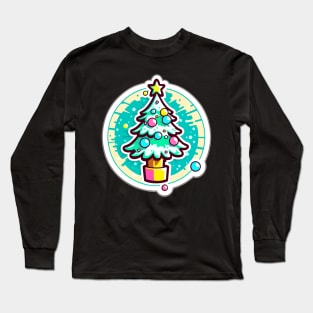 Green Splash Kawaii Christmas Tree Long Sleeve T-Shirt